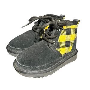 UGG Winter Snow Boots‎ Neumel 2 Checkered Black Leather Sheepskin Lace Up 9C